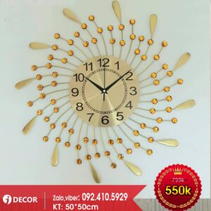 Đồng hồ treo trang trí nghệ thuật màu vàng 55cm
