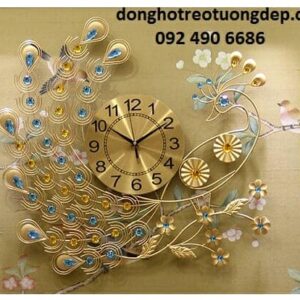 Đồng hồ treo tường trang trí chim công vàng nhảy múa ( DHCC-05)