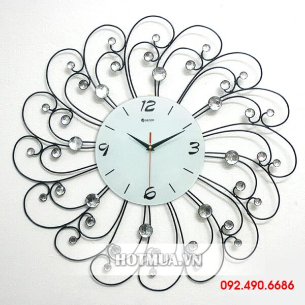 Đồng hồ treo tường đẹp nghệ thuật hoa sắt pha lê đặc biệt ( DHS-03)
