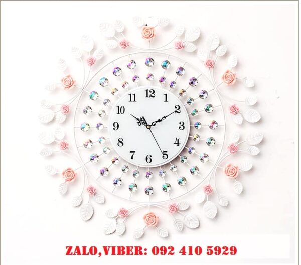 Đồng hồ treo tường trang trí hoa hồng tình yêu trắng (DHH-TYT)